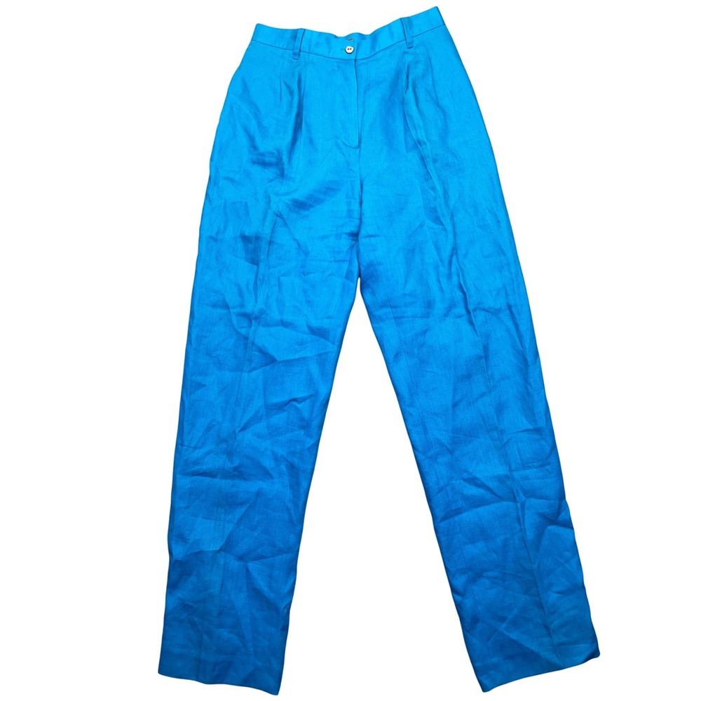 Collection Point of View Linen Pants High Waist Pleated Blue Sz 12 Fits 29" Boho
